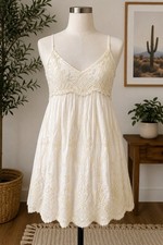 Urban Outfitters Embroidered Eyelet Mini Dress Ivory Boho Sundress Small