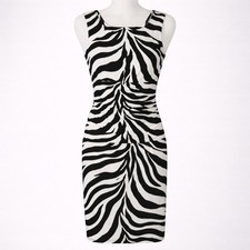 Zebra Print Sleeveless Dress Ruched Cocktail Black White 6 M Animal Y2K Party