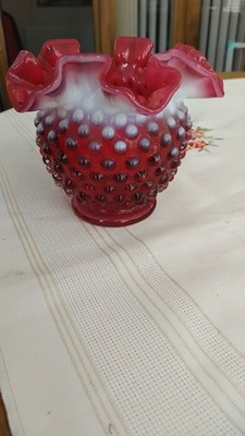Vintage Fenton Cranberry schimmernd Nagelglas Rose Schüssel Vase 4 1/2'' hoch