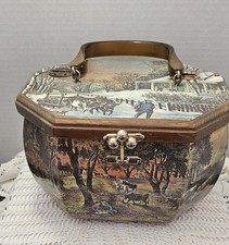 Vintage Anton Pieck Wooden Octagon Box Purse countryside 70's