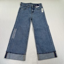 Old Navy Girls 10 High Rise Baggy Wide Leg Jeans NWT Cuffed Blue Denim