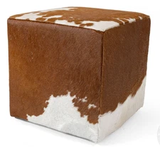 ACTUAL PICTURE Real Cowhide Hair On Square Ottoman / Pouf / Footrest 18x18x19"