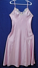 Vintage Private Luxuries Pink Satin Beaded Bodice Chiffon Inset Poly Nightgown L