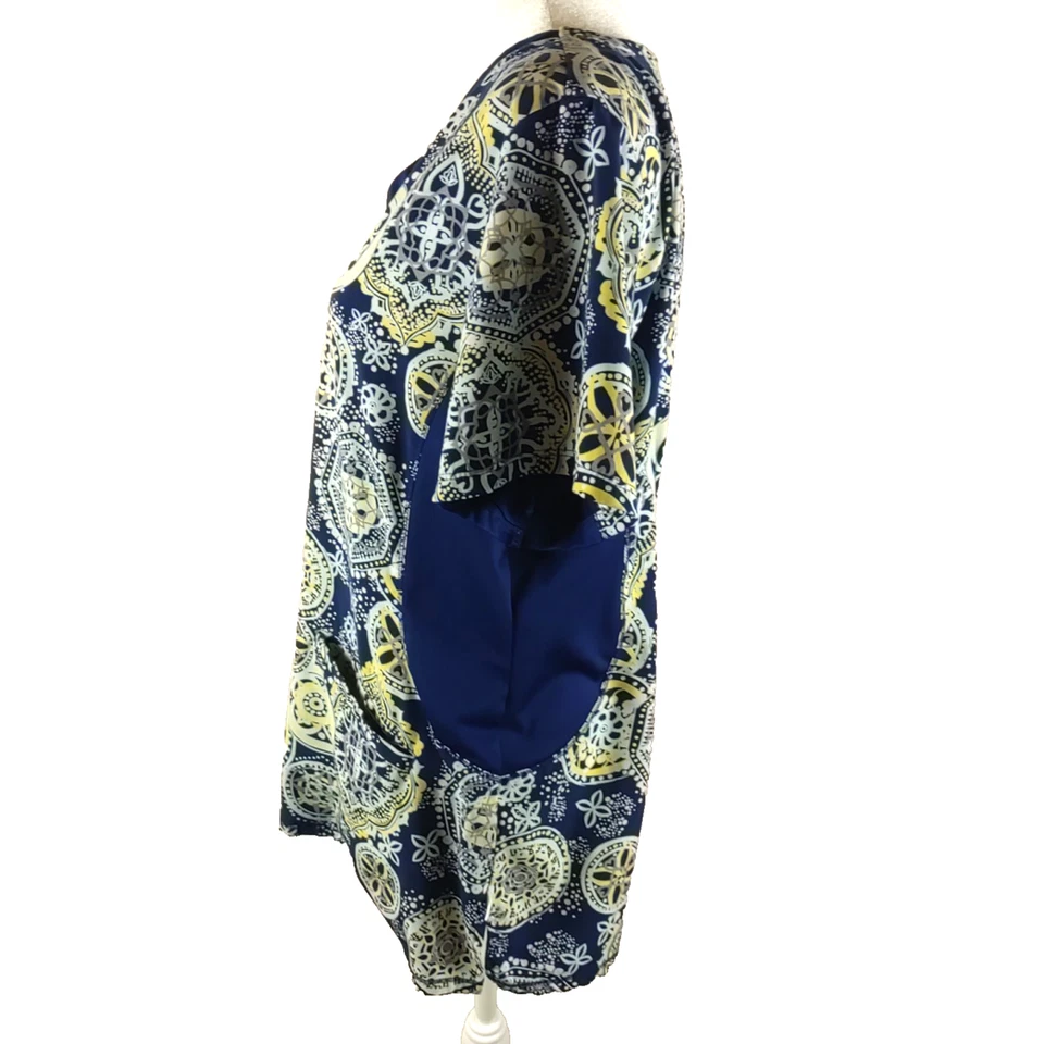 Blusa Médica Premiere By Healing Hands para Mujer Talla Grande Azul Amarillo Blanco Foto 3 de 4