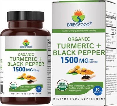 Organic Turmeric with Black Pepper 1500mg, 45 Servings, Vegetarian, Gluten Fr...