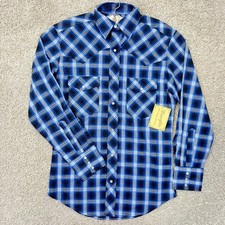 Wrangler Shirt Mens S Western Blue Plaid Pearl Snap Long Sleeve NEW