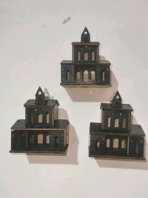 3x Miniatur Spooky Mansion Haus Gebäude schwarz klein