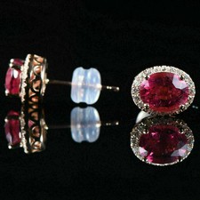 2Ct Lab Created Oval Red Ruby Diamond Halo Women's Earrings 14K Rose Gold Finish