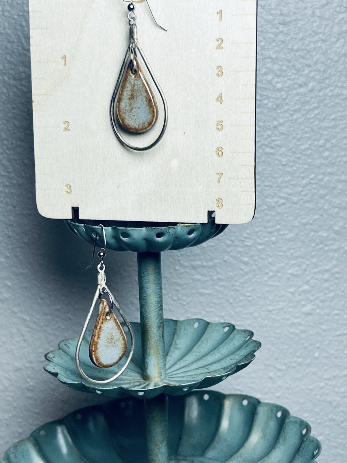 Rustic Double Teardrop Dangle Earrings Ceramic Sp… - image 8