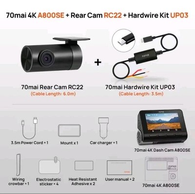 70mai A800SE 4K Dash Cam GPS ADAS,24h Parking,HDR,Voice Car Camera+Rear+UP03+128