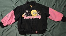 Vintage Tweety Bird JH design Warner bros Bomber Racecar Jacket Button Up 4t