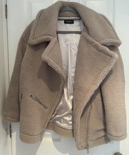 Maniere De Voir Oversized Teddy Fleece Borg Jacket Beige