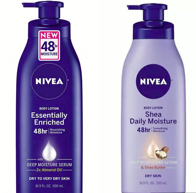 2 Nivea Body Lotion, Shea Daily Moisture, Essentially Enriched 48HR , 16.9 oz.