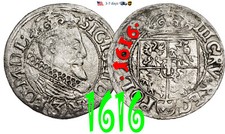 Poland Medieval Sigismund III, 3 Grosze Groschen, Trojak 1616 Silver Coin #31079