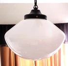 16" X 10" VINTAGE LARGE MILK WHITE MUSHROOM SHAPE NDUSTRIAL HANGING LIGHT