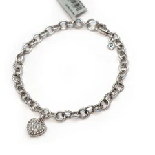  DAVID YURMAN New Cookie Classic Diamond Heart Chain Bracelet Silver Large 8.15"