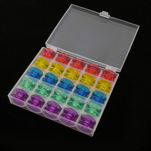 25 Pk. Singer Class 15 Color Bobbins With Clear Storage Box - Picture 2 of 2