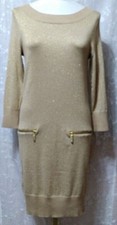 New MICHAEL KORS Size Small Knit Dress POCKETS Long Sleeves Toffee Sparkle