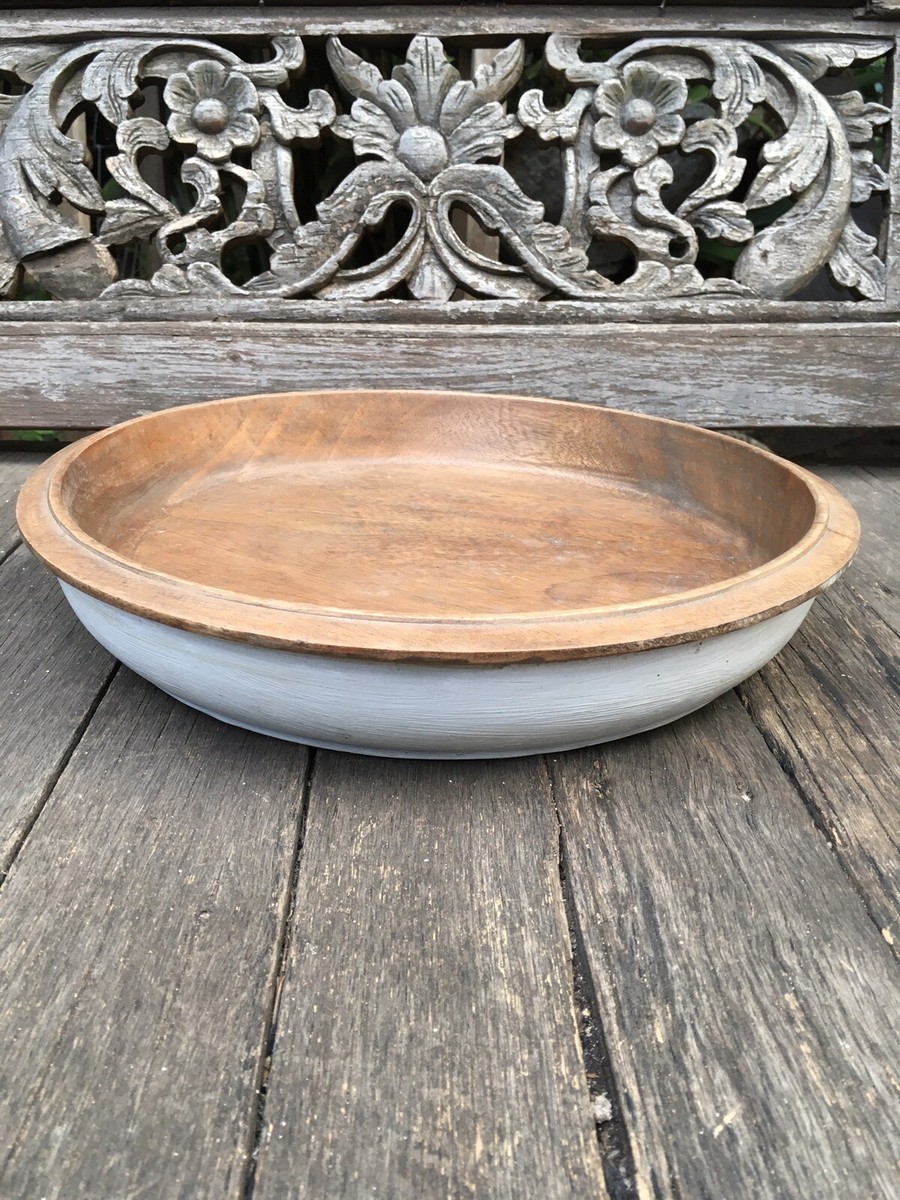 Vintage Indonesian Teak Food Serving Plate Platter Bowl Boho Round