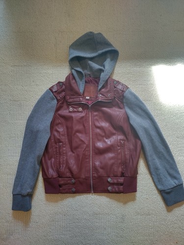 Miss London Maroon Wine Hooded Faux 