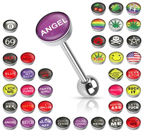 1pc Dome Logo Tongue Ring - choose from Adult Sayings, Sex, Bad Words +more! - Afbeelding 1 van 40