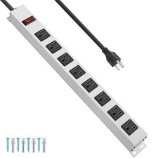 Metal 8 Outlet Power Strip Mountable Heavy Duty Power Strip 1200J Surge Prote...