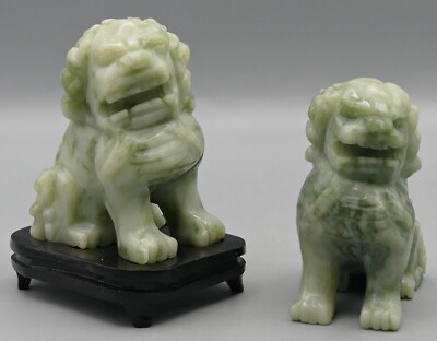 2x PAAR CHINESISCHE ASIATISCHE JADE ? LÖWEN WÄCHTERLÖWE + 1x UNTERSETZER