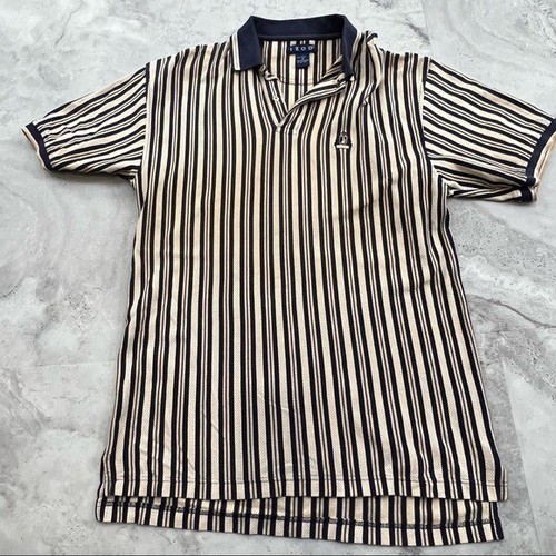 IZOD 90’s Stripe Tan and Blue Polo Shirt Size Medium M Herren