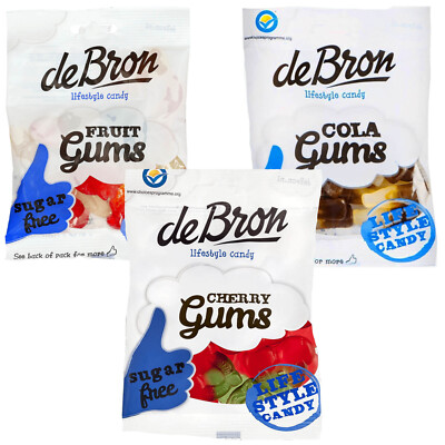 De Bron lifestyle candy sugar free set 3 x 100 g fruit, cherry & cola gums