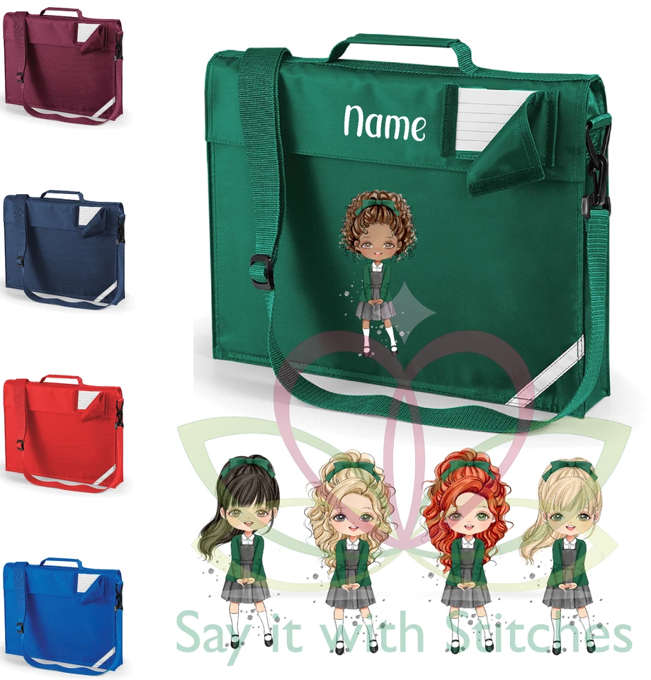 QUADRA Personalised Name Book Bag Girl Clairabella Style Character Reading School Bag