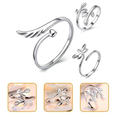  3 Pcs Olivenzweigring Fräulein Damen Verstellbarer Flügelring Ringe Für
