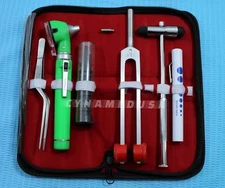 LED FIBER OPTIC Otoscope Tuning Fork C128 Reflex Hammer Diagnostic ENT SET-GREEN