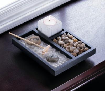 Mini Office Desk Zen Sand Rake Rock Meditation Garden Kit Candle