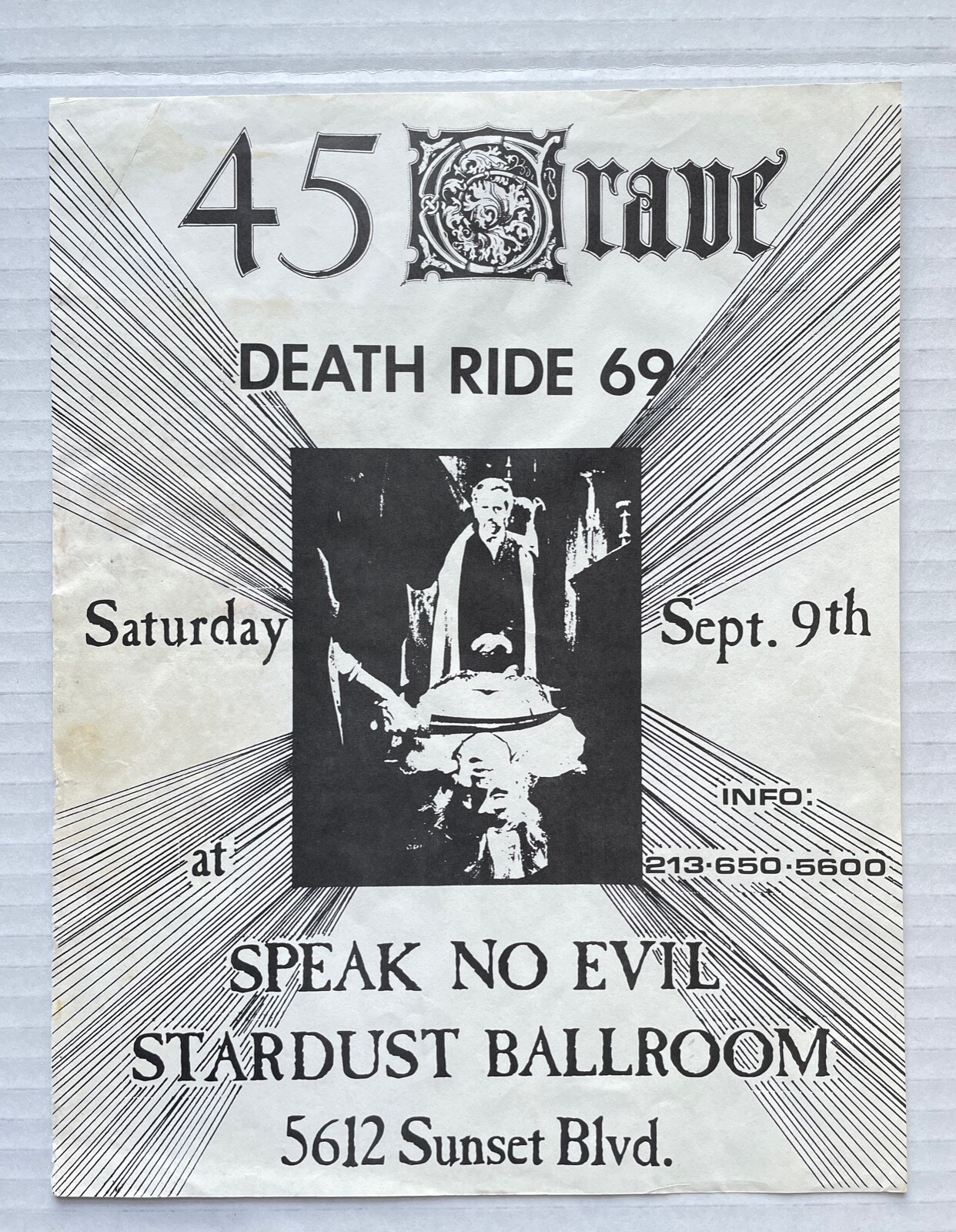 45 GRAVE Death Ride 69 Stardust Ballroom 1989 PUNK Concert FLYER Germs ...