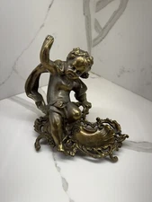 VINTAGE METAL CHERUB FIGURINE BAROQUE OR ROCOCO STYLE UNSIGNED.