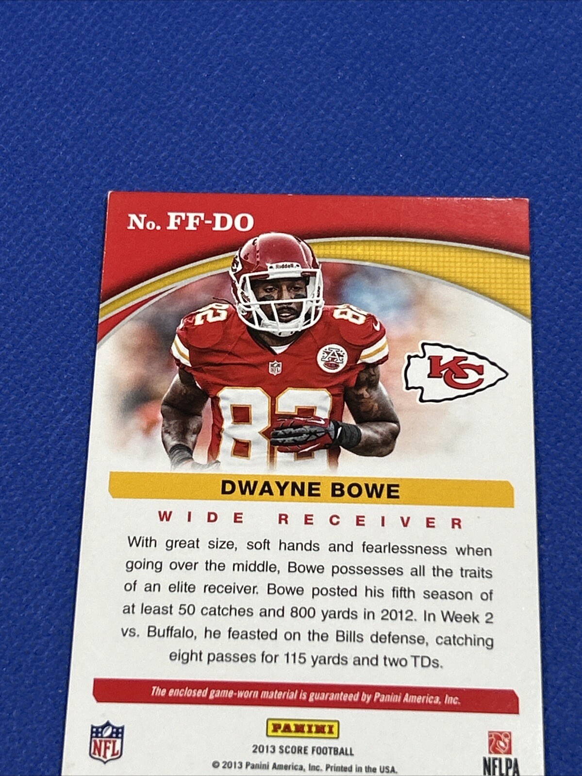 Dwayne Bowe Game Used Jersey Score 2013 Gu Relic Card #ff-do Panini view 5