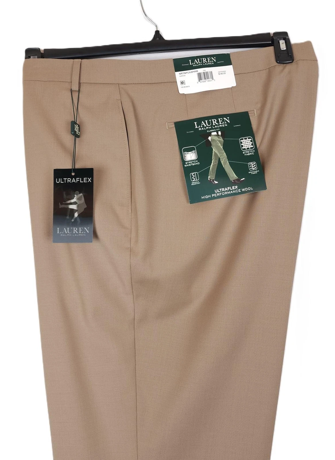 Lauren Ralph Lauren Mens Classic Fit Dress Pants 52x34 Tan Stretch Wool NWT