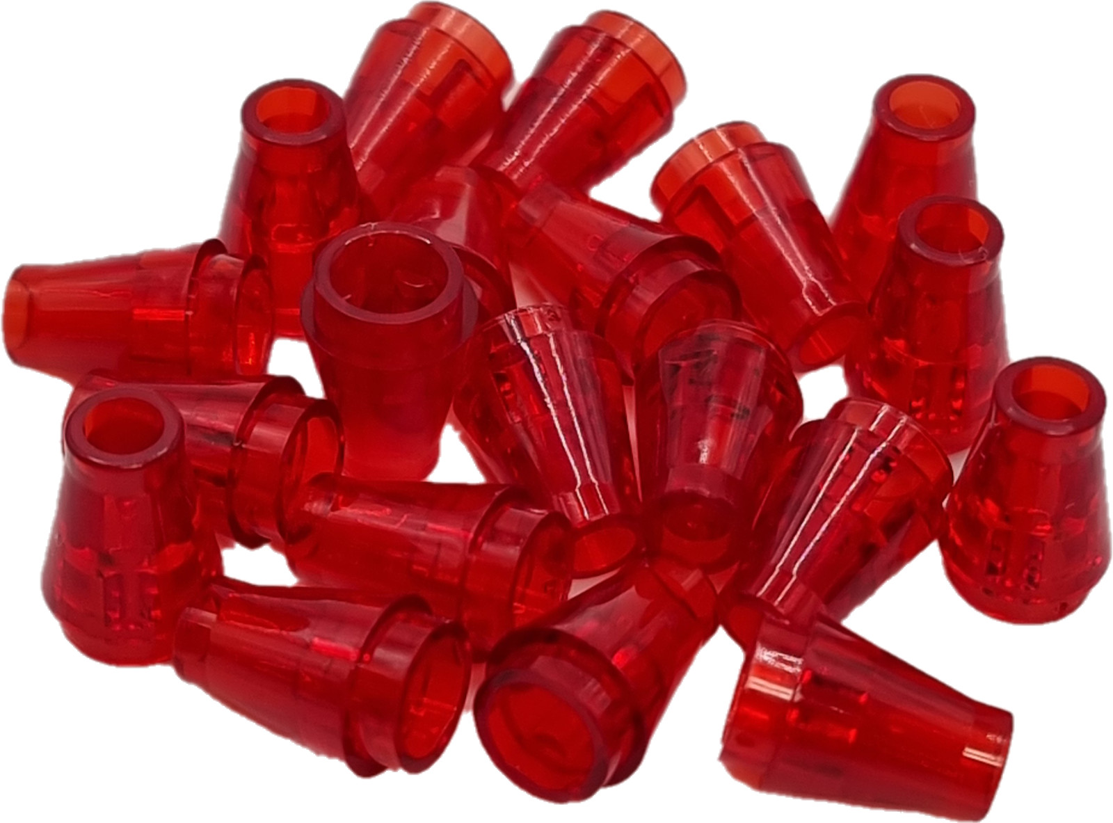 Конструктор LEGO 1x1 runde konische kegel Steine rot transperant / 20 штук