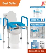 Toilet Seat Padded Raised Seat with Handles Adjustable Height Elderly Support