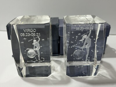 2 Vintage Virgo Crystal 3D Glass w/ Box