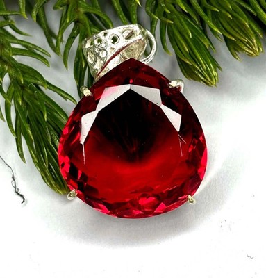 EGL Certified 29 Ct+ Natural Pear Red Ruby 925 Solid Silver Pendant Gemstone
