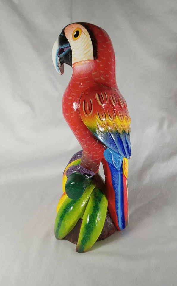 Красивая яркая красочная статуя попугая ара скульптура в дереве красная - Изображение 3 из 4