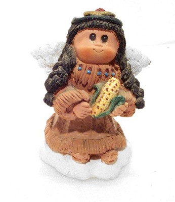 Native American Angel Figurine Indian Corn Papoose 3  ShelbyLtd Thanksgiving Vtg