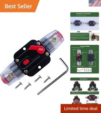 Manual Reset 50 Amp Inline Fuse Breaker - Waterproof Protection for Boats ATVs