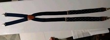 Vintage Mens West Germany Suspenders w/Brown Leather Brass Clips Diamond Pattern