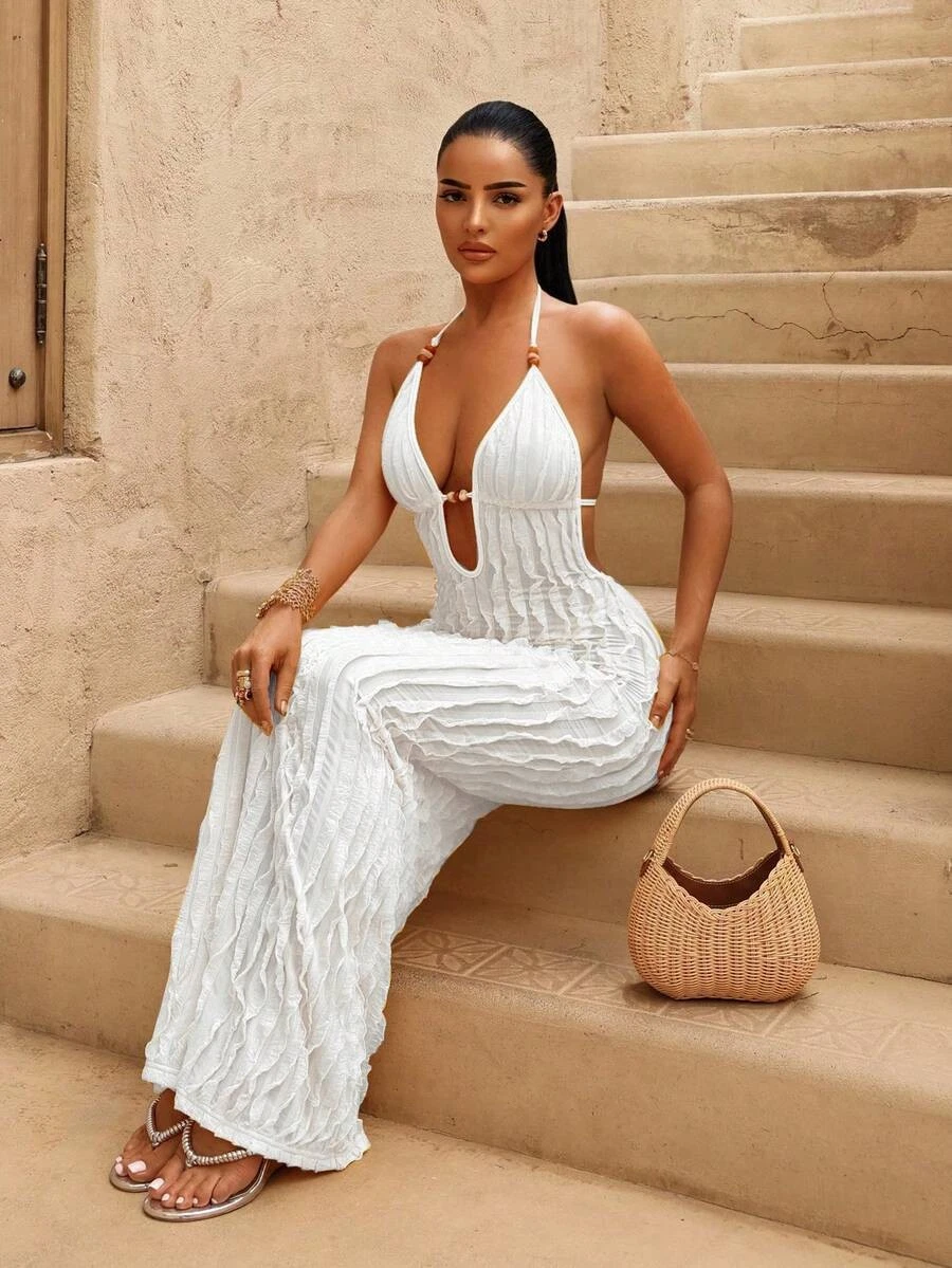 knee length dresses for ladies Women's Sexy White Dress Hollow Out High Neck Maxi – ZINNTRA