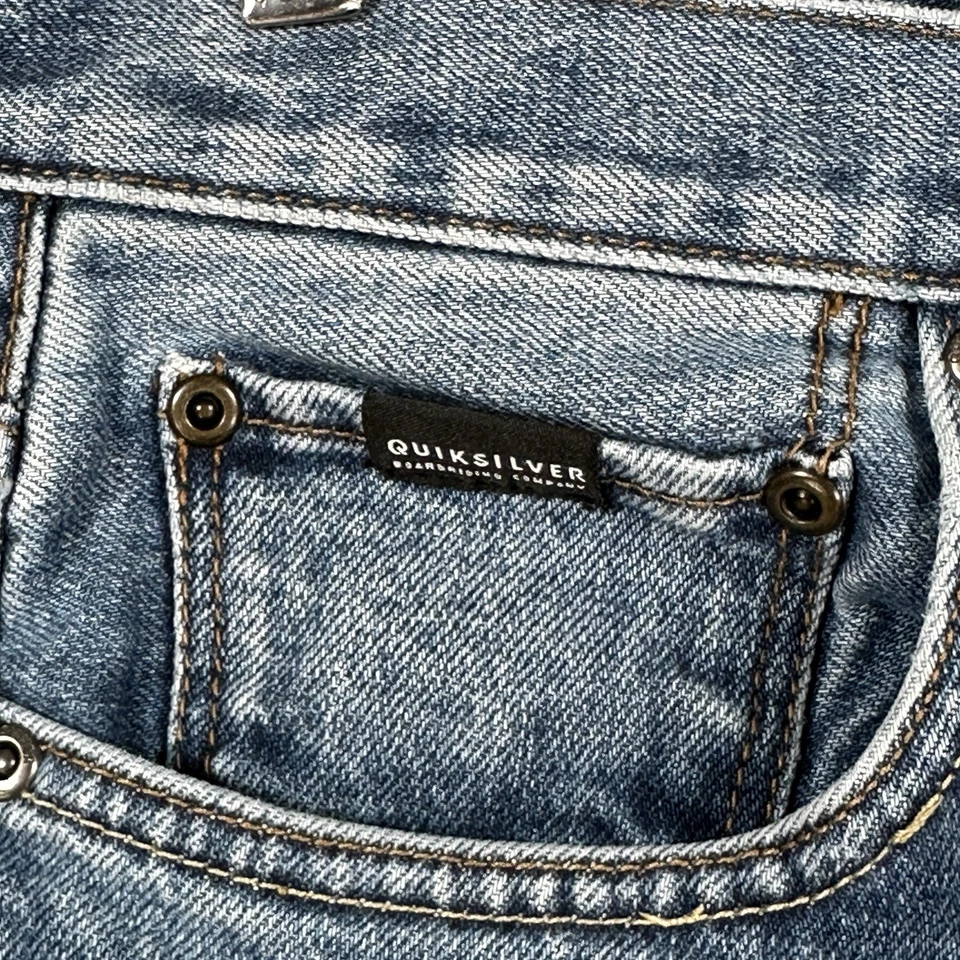 Quiksilver Jeans Men's 31X28 Blue Denim Regular Fit Skater Distressed School - Image 3 of 4