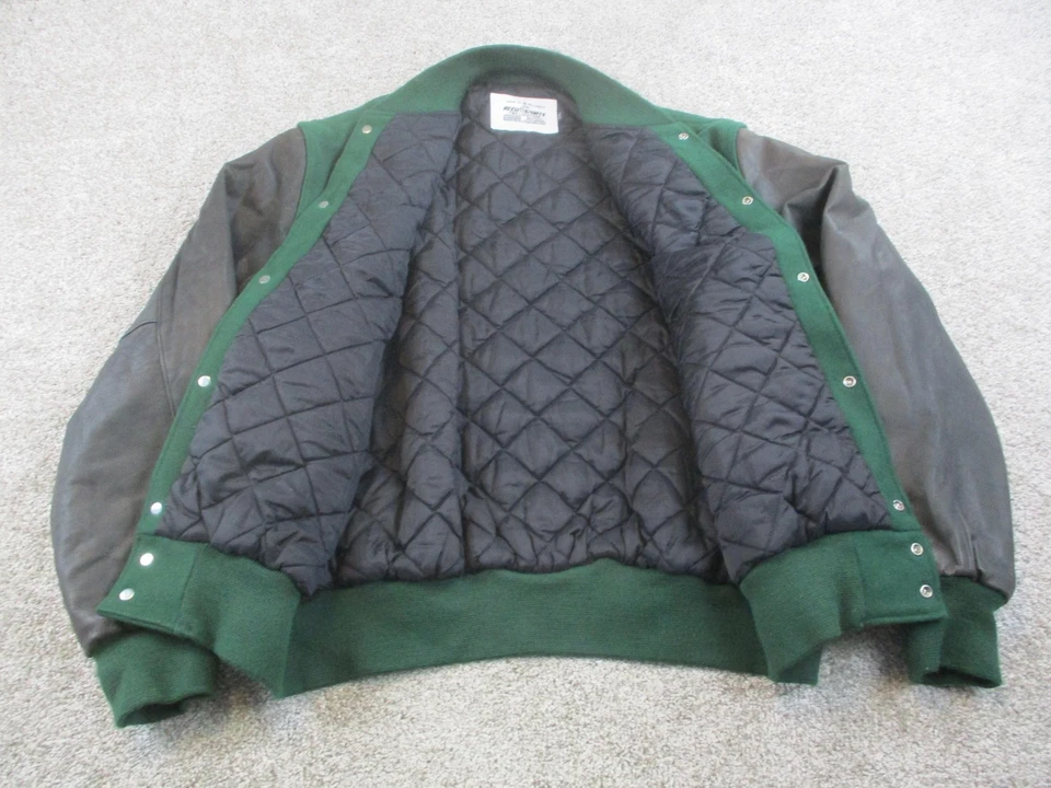 Chaqueta Holloway Para Hombre 2XL Verde Universitario Letterman Mangas de Cuero Acolchada Forrada Foto 3 de 4