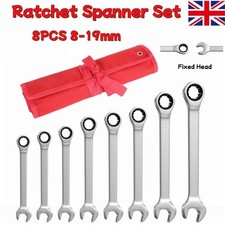 8x8-19mm Ratchet Spanner Wrench Set Metric Combination Fixed Ratcheting Spanners