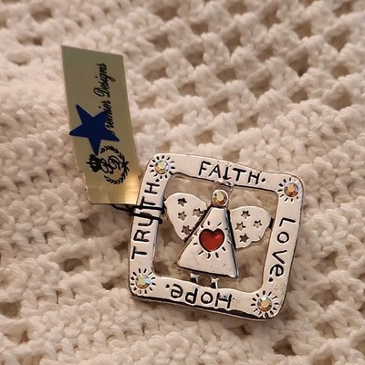 Premier Designs Angel Pin Silver Tone Engraved Faith Love Hope Truth Christmas